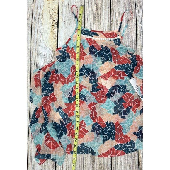 BCBG GENERATION Cami Top Size XS Sea Coral Combo Geometric Print Semi Sheer - Picture 9 of 9
